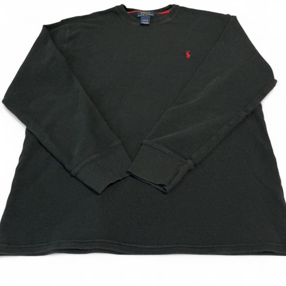 Polo Ralph Lauren Waffle Knit Long Sleeve Shirt Black‎ Red Pony Logo Men L